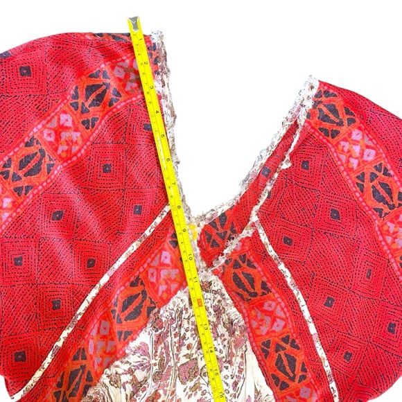 Free People Bohemian Western Red White Pleated Mini Floral Spring Summer Dress - Picture 8 of 12